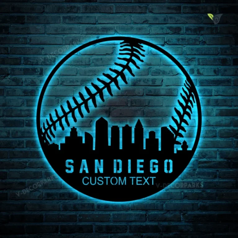 Custom San Diego Baseball Metal Wall Art With Led Lights, Softball Monogram Sign, Baseball Name Sign, Birthday Gift