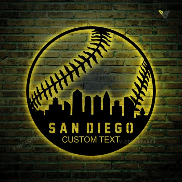 Custom San Diego Baseball Metal Wall Art With Led Lights, Softball Monogram Sign, Baseball Name Sign, Birthday Gift