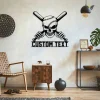 Custom Baseball Bat Skull Metal Wall Art Led Light, Personalized Softball Player Name Sign For Living Room