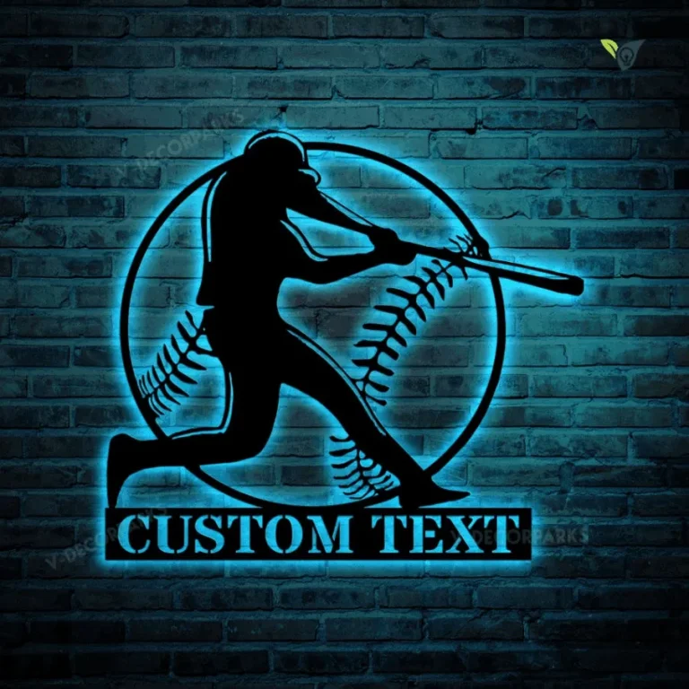 Personalized Baseball Metal Wall Art With Led Lights, Personalized Softball Player Name Sign, Custom Name Kid Nursery Metal Sign