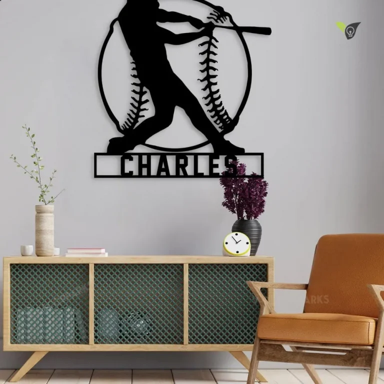 Personalized Baseball Metal Wall Art With Led Lights, Personalized Softball Player Name Sign, Custom Name Kid Nursery Metal Sign