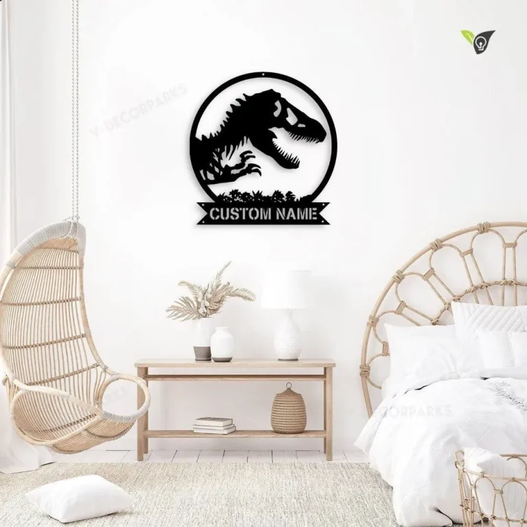 Custom Name Dinosaur Metal Wall Art With Led Lights, Kid Room Decor, T-rex Metal Sign, Nursery Name Sign