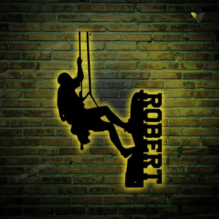 Personalized Rock Climbing Monogram Metal Wall Art With Led Lights ,custom Rock Climbing Metal Sign, Climbing Lover Sign Decoration