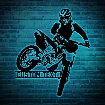 Personalized Dirt Bike Metal Wall Art Led Lights, Customized Biking Metal Art, Motorcycle Housewarming Art, Gift For Father