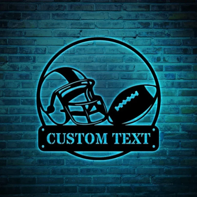 Customized Football Metal Wall Art Led Lights, Custom Football Sport Metal Art, Football Weatherproof Plaquekid Room Decor