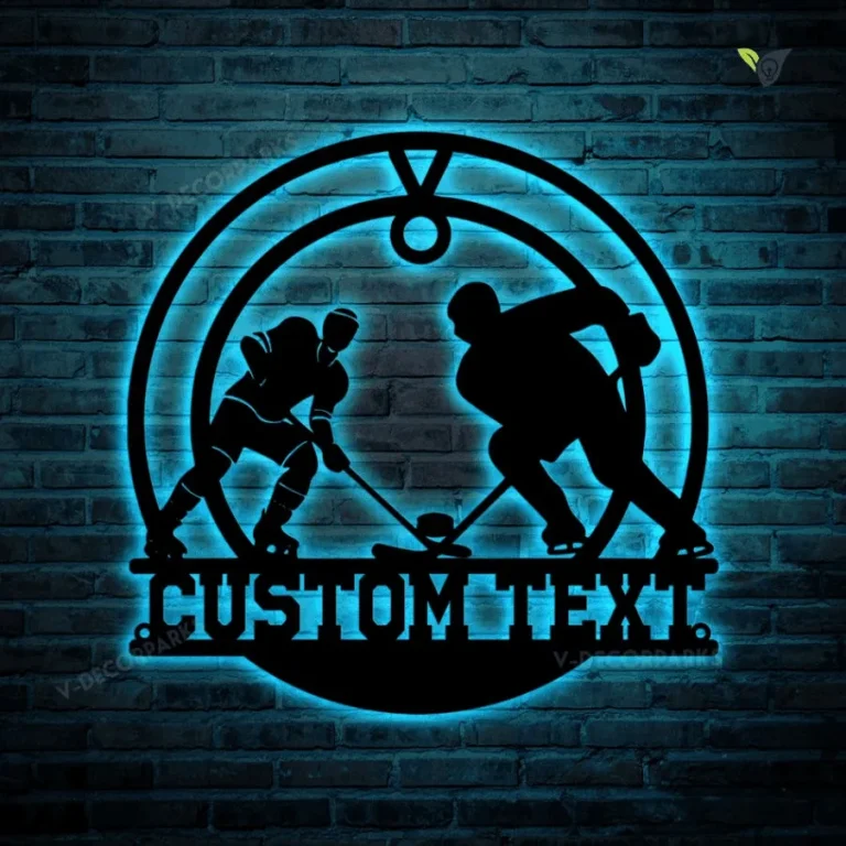 Custom Hockey Metal Wall Art Led Lights, Personalized Hockey Metal Art, Hockey Lovers Vintage Wall Art, Gift For Father