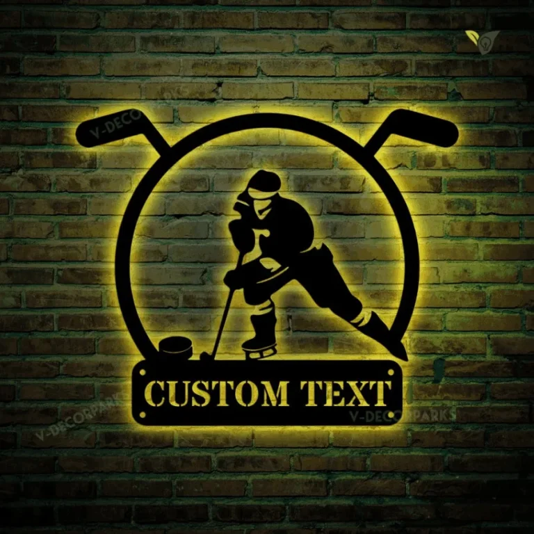 Customized Hockey Metal Wall Art Led Lights, Custom Hockey Player Metal Art, Hockey Hanging Wall Art, Gift For Dad