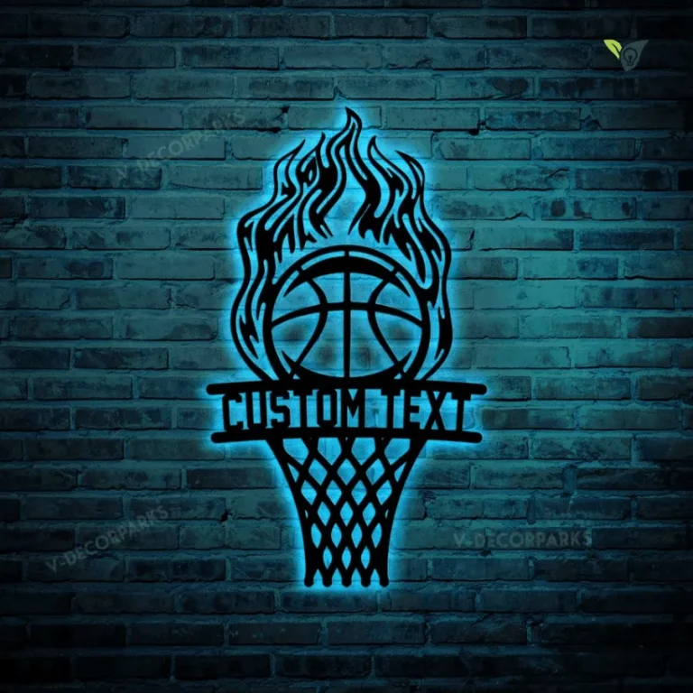 Custom Basketball Metal Wall Art Led Lights, Personalized Basketball Metal Art, Basketball Porch Wall Decor, Gift For Him