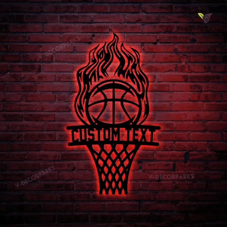 Custom Basketball Metal Wall Art Led Lights, Personalized Basketball Metal Art, Basketball Porch Wall Decor, Gift For Him