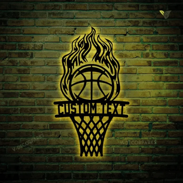 Custom Basketball Metal Wall Art Led Lights, Personalized Basketball Metal Art, Basketball Porch Wall Decor, Gift For Him