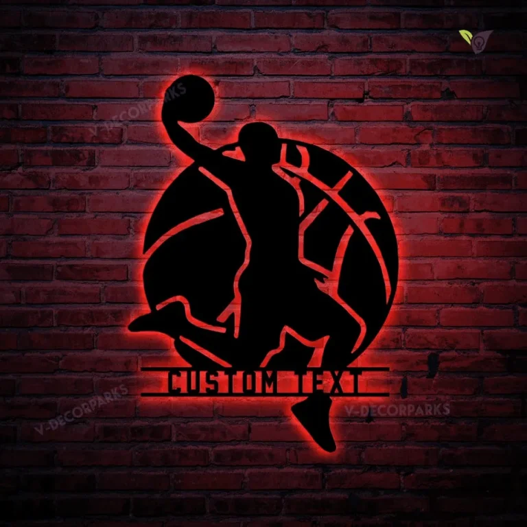 Customized Basketball Metal Wall Art Led Lights, Custom Basketball Metal Art, Basketball Backyard Artwork, Gift For Boy