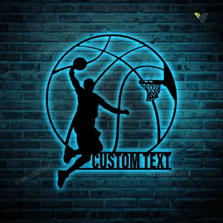 Customized Basketball Metal Wall Art Led Lights, Custom Basketball Metal Art, Basketball Oversized Wall Decor, Gift For Boyfriend