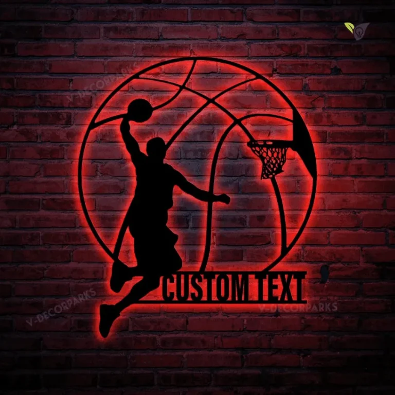 Customized Basketball Metal Wall Art Led Lights, Custom Basketball Metal Art, Basketball Oversized Wall Decor, Gift For Boyfriend