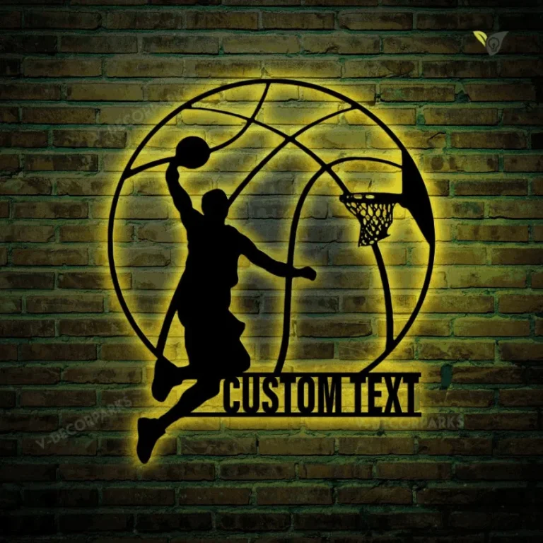 Customized Basketball Metal Wall Art Led Lights, Custom Basketball Metal Art, Basketball Oversized Wall Decor, Gift For Boyfriend