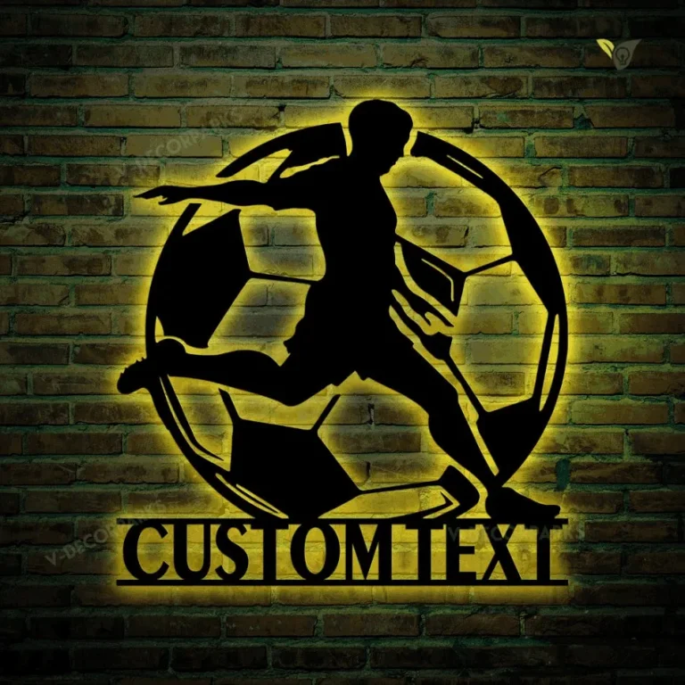 Customized Soccer Metal Wall Art Led Lights, Custom Soccer Metal Art, Soccer Decorative Artwork, Gift For Him