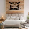 Customized Baseball Bat Cross Metal Sign, Baseball Hobby Bedroom Decoration