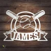 Customized Baseball Bat Cross Metal Sign, Baseball Hobby Bedroom Decoration