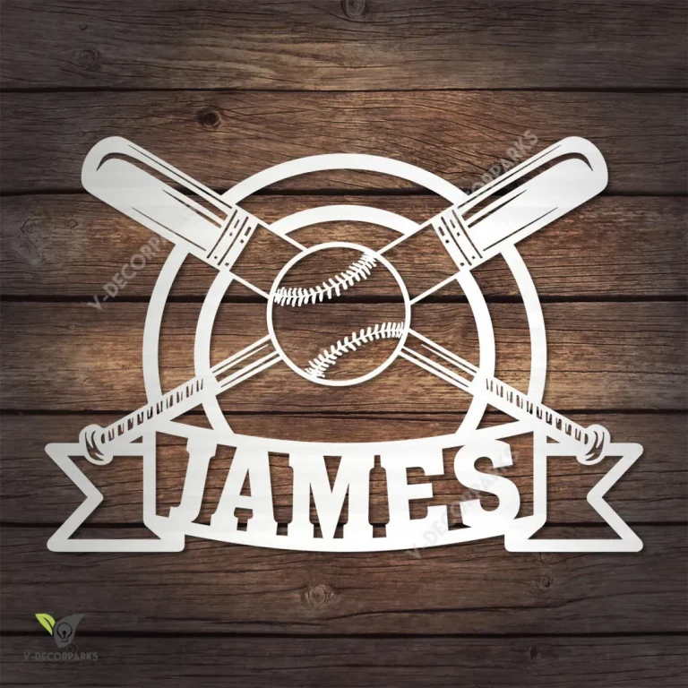 Customized Baseball Bat Cross Metal Sign, Baseball Hobby Bedroom Decoration