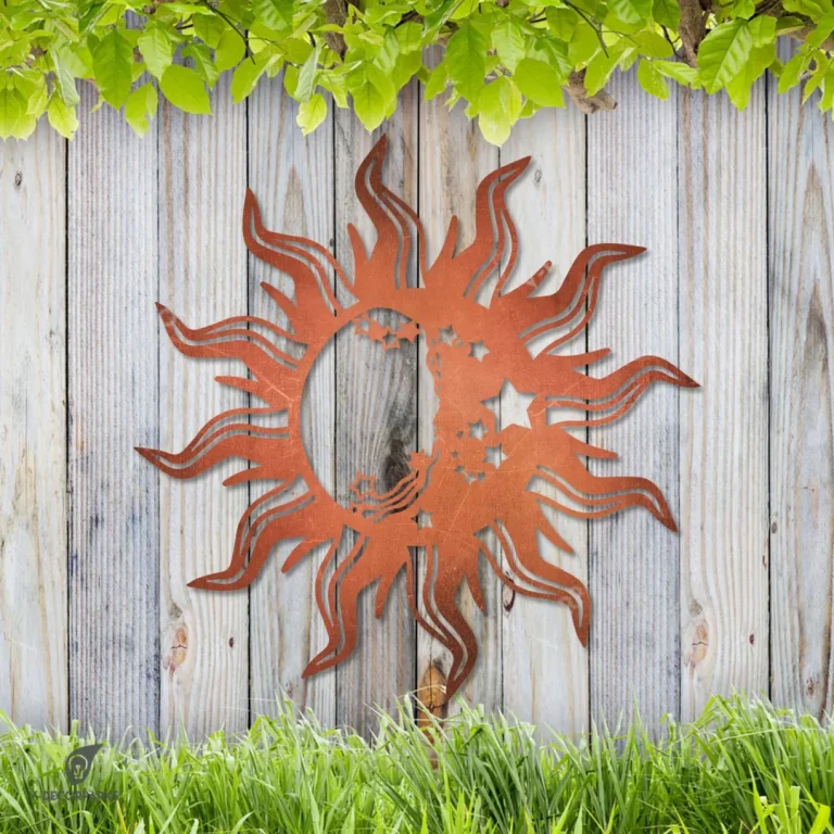 Celestial Sun Moon And Stars Copper Metal Wall Decoration, Sun Moon And Stars Fence Decor