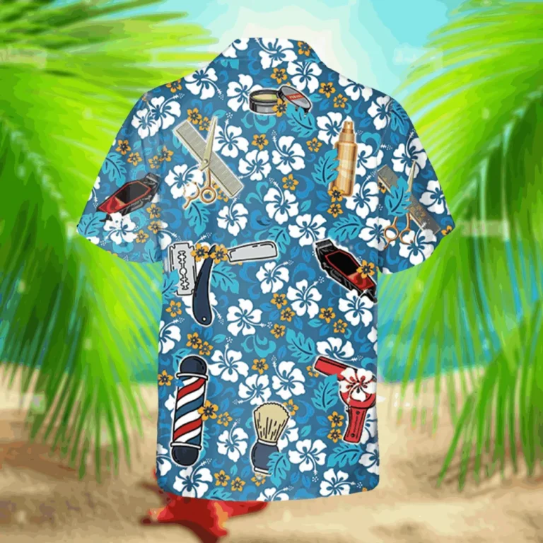 Blue Barber Hawaii Shirt, Hairdresser Summer Shirt, Aloha Shirt For Mens, Womens