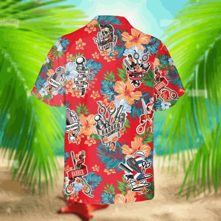 Barber Red Hawaiian Shirt, Tropical Shirt, Gift For Him, Aloha Shirt For Mens, Womens