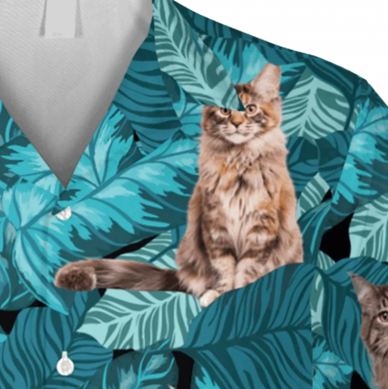 Maine Coon Kitty Hawaiian T-shirt, Gift For Her, Aloha Shirt For Mens, Womens