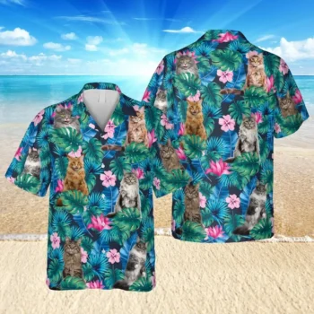 Hibicus Maine Coon Kitten Hawaii T-shirts, Gift For Husband, Aloha Shirt For Mens, Womens