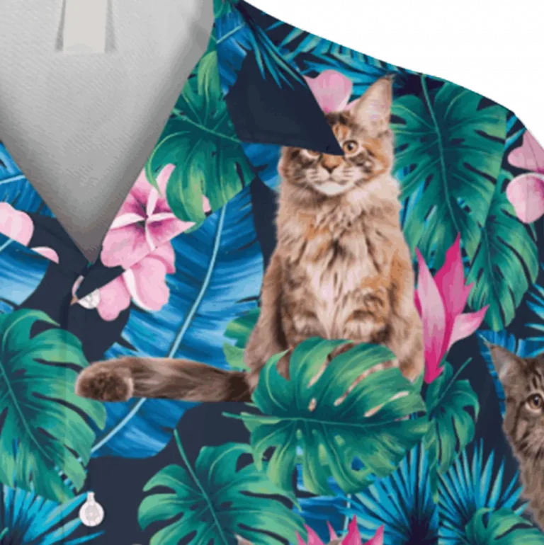 Hibicus Maine Coon Kitten Hawaii T-shirts, Gift For Husband, Aloha Shirt For Mens, Womens