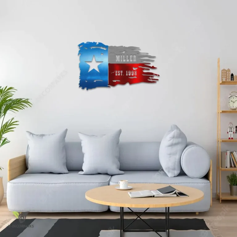 Personalized Tattered Texas Flag Metal Sign, Texas House Decor