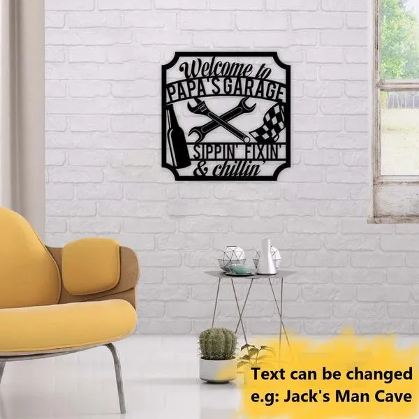 metalsigngarage_600x_1024x1024_2x_2fe5a41d-8d71-4959-aa0d-31d3379fc3d1.webp Papa's Garage Sippin' Fixin' Chillin' Customized Name Metal Wall Art Cut Metal Sign
