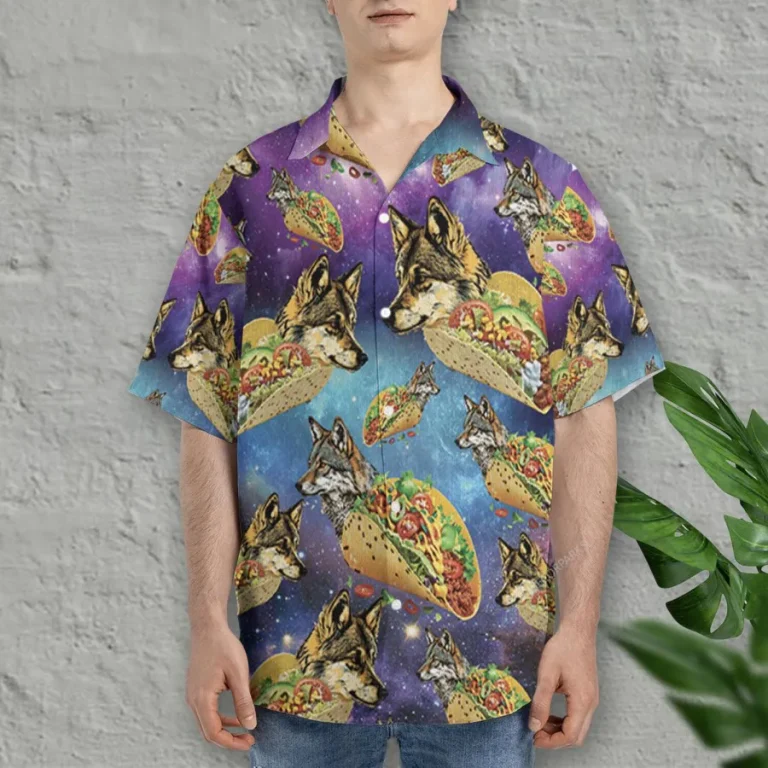 Funny Wolf Hawaiian Shirts For Wen Women, Mexican Taco Summer Beach Shirts, Funny Taco Aloha Shirt, Mexican Culture Button Down Short Sleeve Shirt