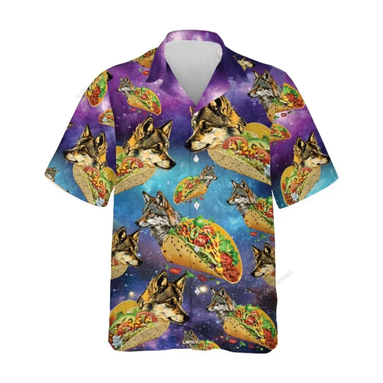 Funny Wolf Hawaiian Shirts For Wen Women, Mexican Taco Summer Beach Shirts, Funny Taco Aloha Shirt, Mexican Culture Button Down Short Sleeve Shirt