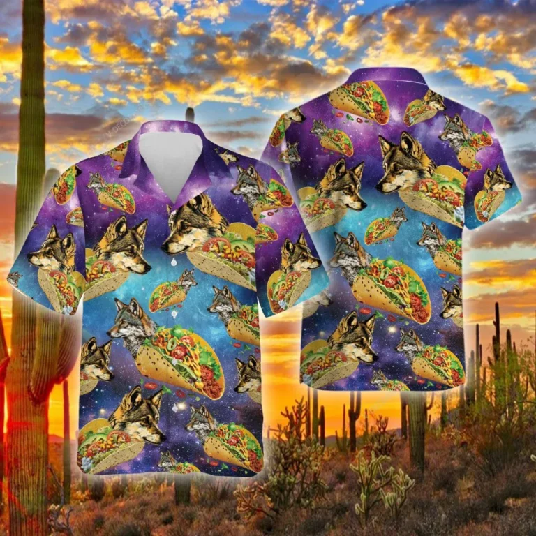 Funny Wolf Hawaiian Shirts For Wen Women, Mexican Taco Summer Beach Shirts, Funny Taco Aloha Shirt, Mexican Culture Button Down Short Sleeve Shirt