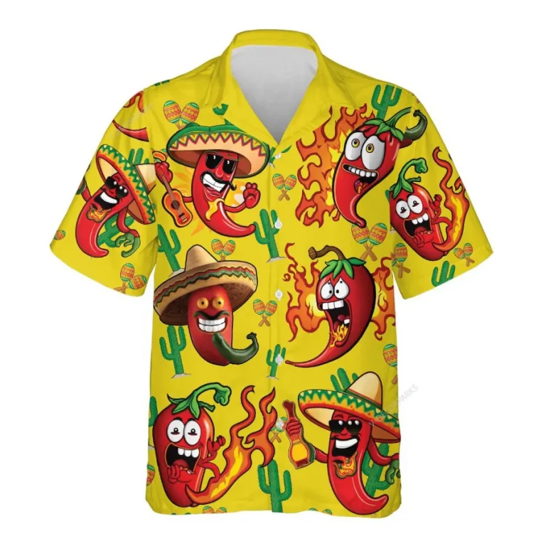Funny Chilli Peper Hawaiian Shirts, Mexico Tropical Summer Beach Shirts, Cinco De Mayo Aloha Shirts, Mexican Culture Button Down Short Sleeve Shirts