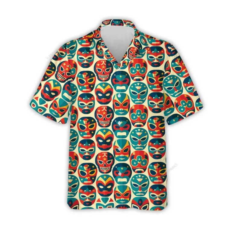 Wrestler Mask Hawaiian Shirt For Men Women, Mexican Wrestler Mask Summer Beach Shirts, Aloha Shirts, Mexican Culture Button Down Short Sleeve Shirts