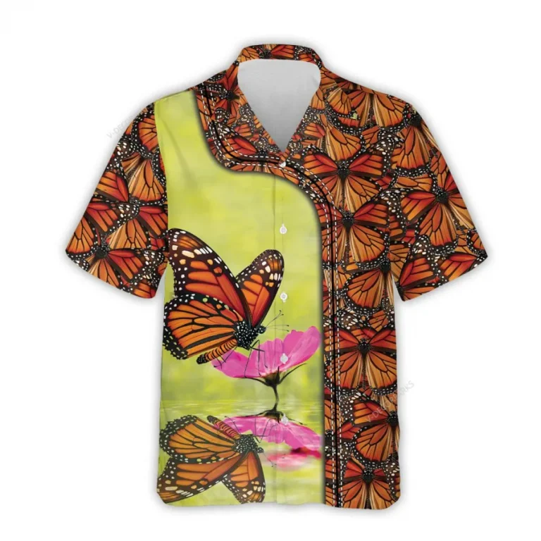 Monarch Butterfly Hawaiian Shirts For Men Women, Tropical Butterfly Summer Beach Shirts, Aloha Shirts, Mexican Culture Button Down Short Sleeve Shirts
