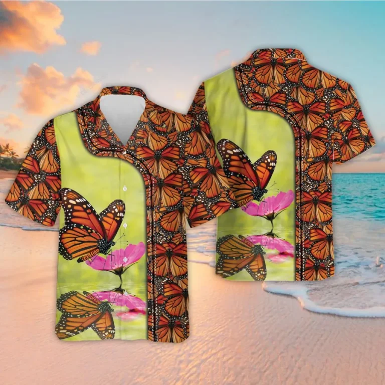 Monarch Butterfly Hawaiian Shirts For Men Women, Tropical Butterfly Summer Beach Shirts, Aloha Shirts, Mexican Culture Button Down Short Sleeve Shirts