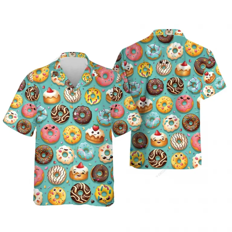 Funny Donuts Hawaiian Shirt, Mens Button Down Shirt, Cruise Shirts, Casual Printed Beach Summer Shirt, Dessert Short Sleeve Shirt For Men Women