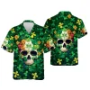 Patrick Skull Clovers Shirt, Patrick Skull Summer Beach Shirts, Mens Casual Button Down Shirt Short Sleeve Shirts For Men Women, Tropical Cruise Shirt