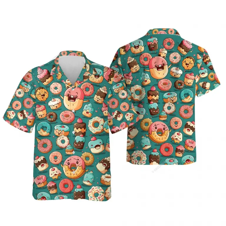 Naughty Donuts Hawaiian Shirt, Mens Button Down Shirt, Cruise Shirts, Casual Printed Beach Summer Shirt, Dessert Short Sleeve Shirt For Men Women