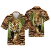 3d Printed Tiger Hawaiian Shirt For Men Women, Tiger Walking Summer Beach Shirts, Tiger Pattern Aloha Shirts, Mens Button Down Short Sleeve Shirts
