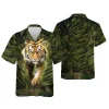 Camouflage Tiger Hawaiian Shirt For Men Women, Tiger Walking Summer Beach Shirts, Aloha Shirts, Tiger Lovers Mens Button Down Short Sleeve Shirts