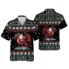 Christmas Ugly Sweater Pattern Summer Shirts, Santa Dragon Hawaiian Shirt For Men Women, Merry Christmas Mens Casual Button Down Shirt Short Sleeve