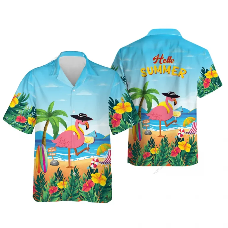 Flamingo Cocktail Hawaiian Shirt For Men,tropical Island Beach Party Summer Beach Shirts, Hibiscus Aloha Shirts, Mens Button Down Short Sleevs Shirt