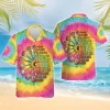 Hippie Guitar Hawaiian Shirts For Men Women, Colorful Tie Dye Summer Beach Shirts, Guitar Hippie Aloha Shirts, Mens Button Down Short Sleeve Shirts