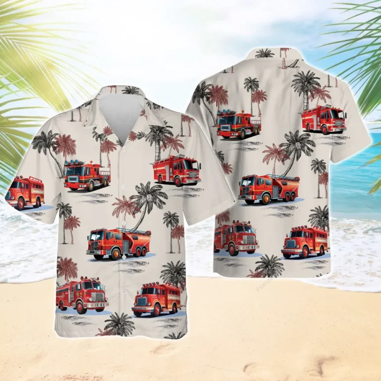 Fire Truck Hawaiian Shirt For Men Women,firefighter Tropical Palm Tree Summer Beach Shirt,firefighter Aloha Shirt, Mens Button Down Short Sleeve Shirt