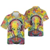 Space Alien Headphone Hawaiian Shirt For Men Women, Abstract Colorful Alien Summer Shirt, Summer Beach Mens Casual Button Down Shirt Short Sleeve