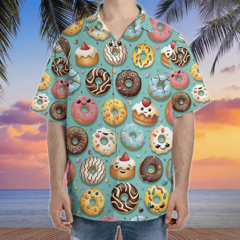 Funny Donuts Hawaiian Shirt, Mens Button Down Shirt, Cruise Shirts, Casual Printed Beach Summer Shirt, Dessert Short Sleeve Shirt For Men Women