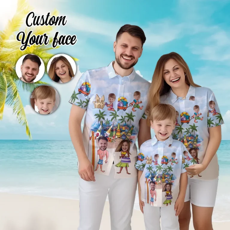 Custom Face Hawaiian Shirts For Men Women, Personalized Family Tropical Summer Beach Shirts, Funny Aloha Shirts, Custom Button Down Shirt Short Sleeve