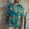 Colorful Bowling Team Hawaiian Shirt For Men Women, Tropical Leaves Summer Beach Shirt, Aloha Shirts, Bowling Lovers Button Down Shirt Short Sleeve